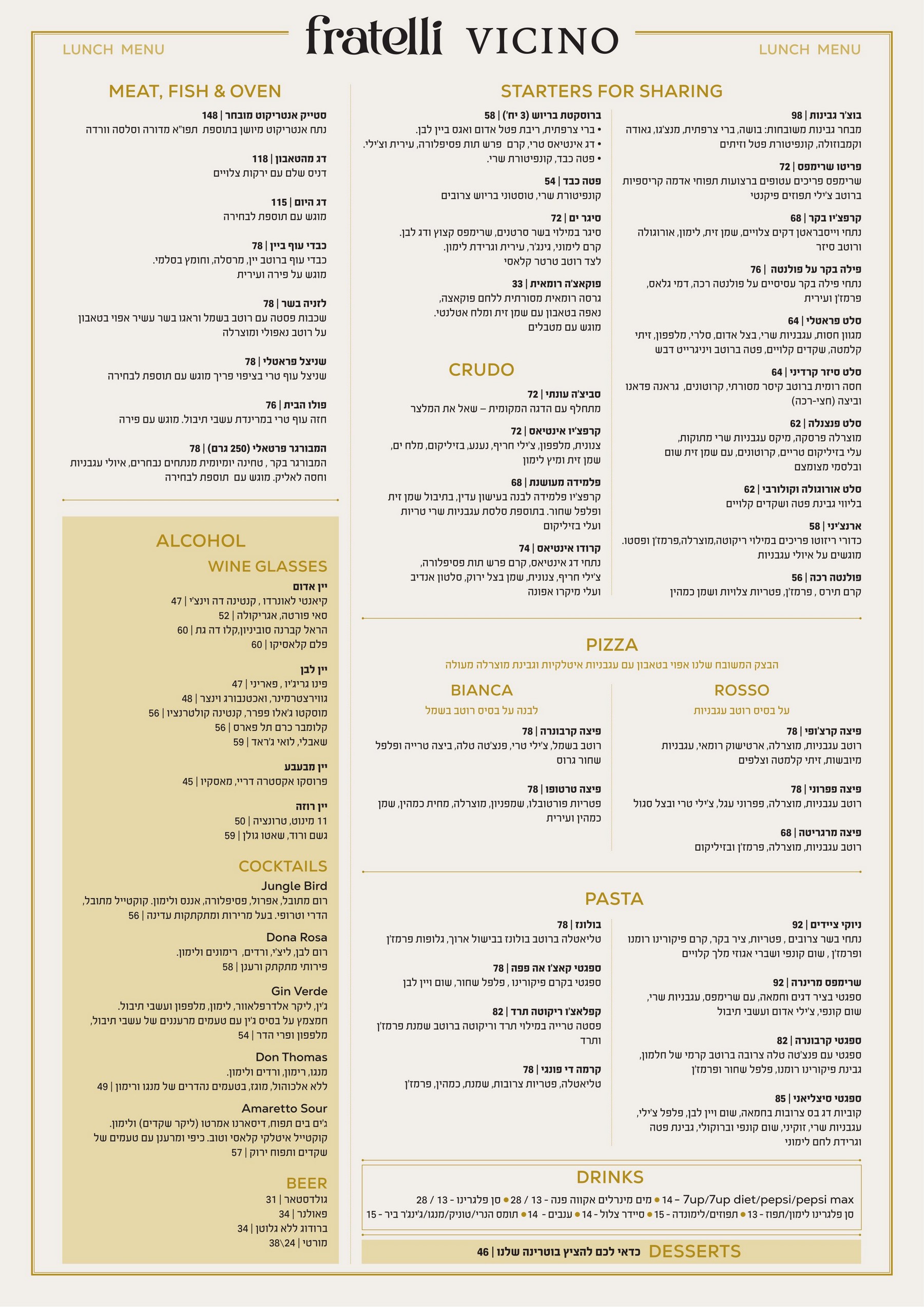 תפריט צהריים פראטלי